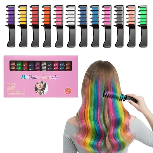 12 Colors Festive Fun Hair Chalk Combs, Instant Hair Color Comb Washable Quick Dry Vibrant Temporary Color for Birthday Christmas Party Gifts for Teenage Girls Kids (12 Colors)