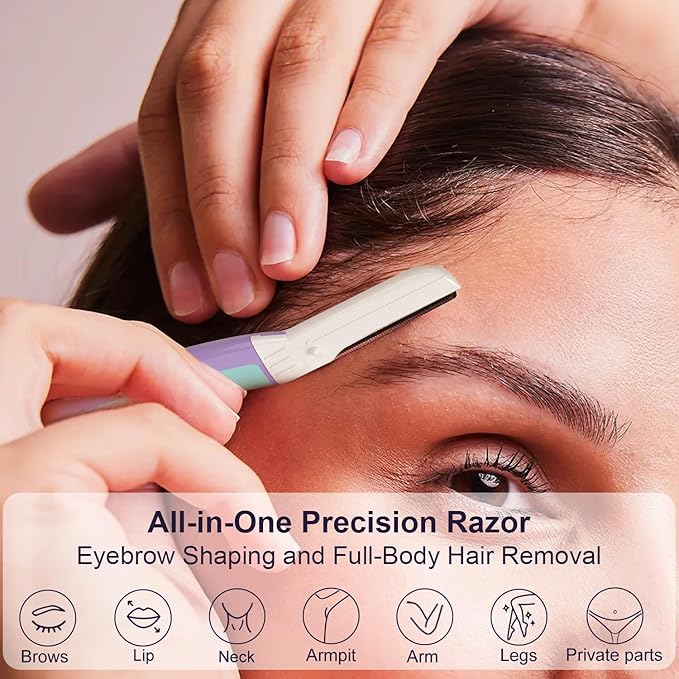 Dermaplane Razor for Women Face, Eyebrow Razor, Face Razors for Women, Dermaplaning Tool, Travel Essentials, (12 pcs, Wisteria)