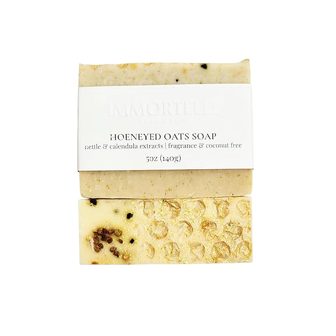 Honeyd Oats body soap bar/Immortelle handmade/goatmilk/bee pollen & honey / 5oz / all skin types/Coconut-free/fragrance free/Babassu oil/calendula & nettle extracts/colloidal oatmeal (Unscented)