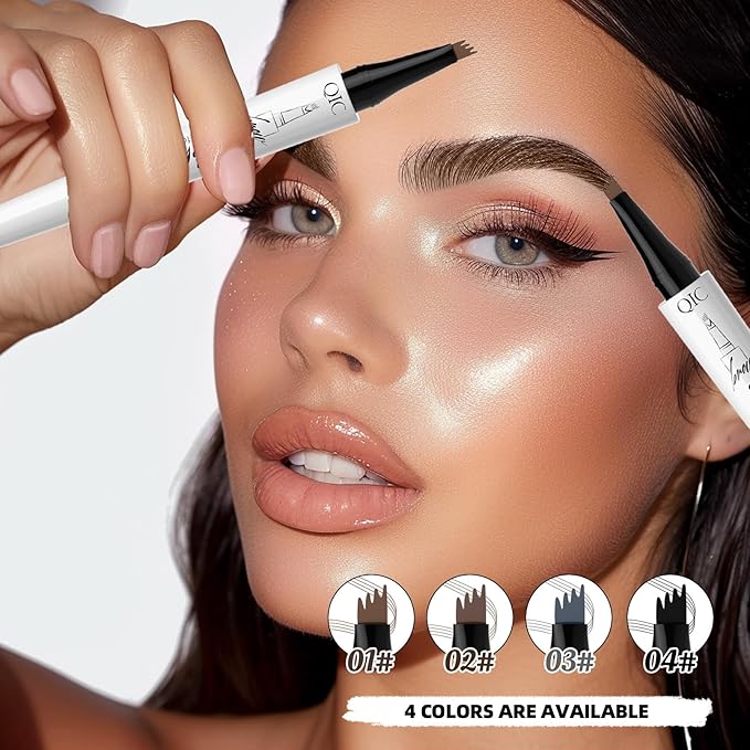 Microblading Eyebrow Pencils for Women - Microblading Brow Pen with 4-Fork-Tip, Eyebrow Pen Smudge- Proof Waterproof Eyebrow Pencil Create Natural Hair-Like Brow, Last All-Day, Gray