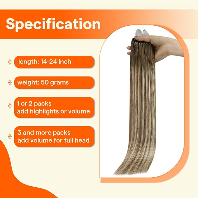 Full Shine Micro Bead Hair Extensions Real Human Hair 24 Inch 50 Grams Brown Ombre Ash Brown and Blonde Microloop Hair Extensions Human Hair Prebonded Extensions Long Hair