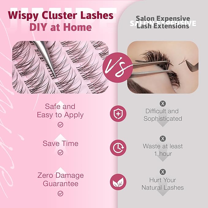 JIMIRE Lash Clusters Wispy Eyelash Clusters Natural Cluster Eyelash Extensions 8-16MM Spiky Lash Extensions Easy to Apply Pestañas Postizas Naturales DIY at Home