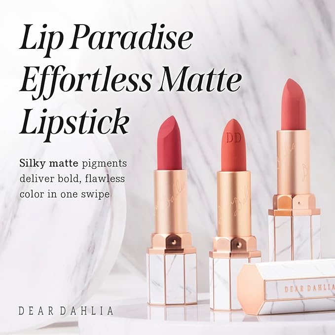 DEARDAHLIA Lip Paradise Effortless Matte Lipstick (Sophie) - Wightness & Silky Matte Lipstick with Long-Lasting and High-Pigment Color, Dahlia Petal Tip for Easy Use. Vegan & Cruelty-Free. 0.11 oz