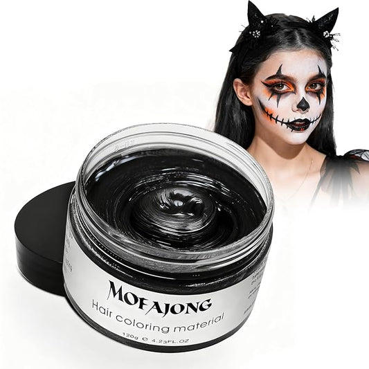 VOLLUCK Temporary Hair Clay Pomades 4.23 oz, Natural Hair Dye Material Disposable Hair Styling Clay Ash for Cosplay. Halloween, Party (Jet Black)