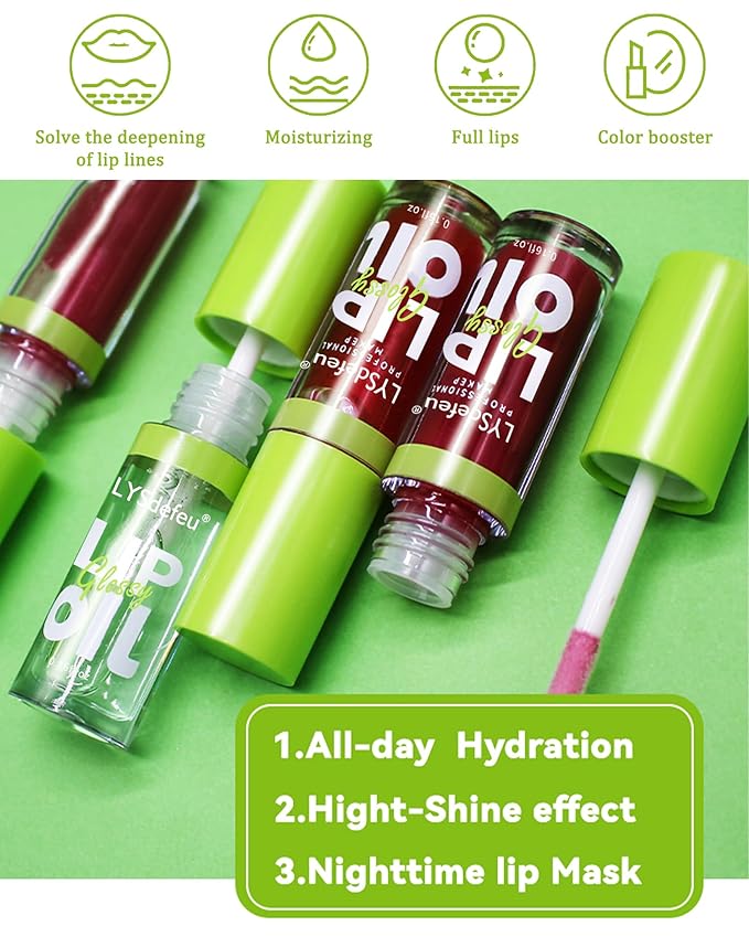 Lip Oil Lip Glaze-1Pcs Hydrating Plum Lip Glow Oil,Shiny Transparent Tint Lip Gloss Plumping,Long Lasting Non-sticky Clear Glow Reviver Lip Care Oil,Christmas Lip Makeup Gift for Women Girl-04#