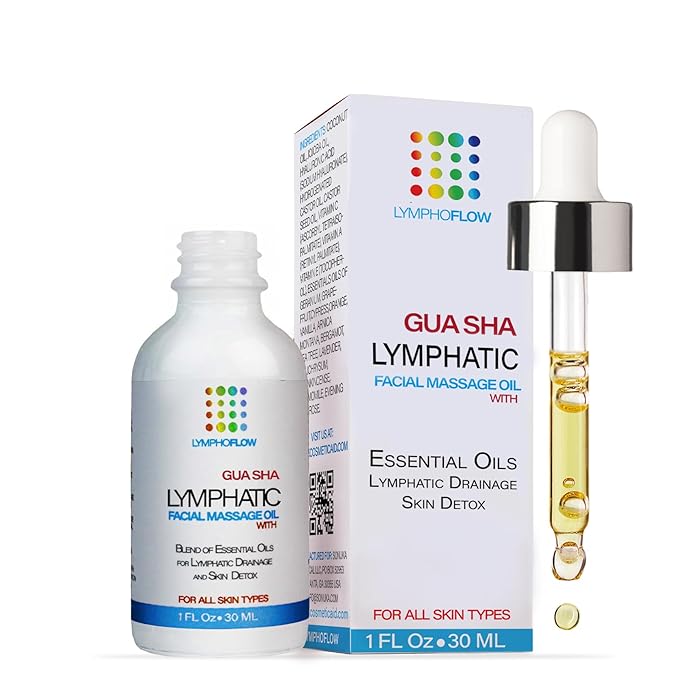 Facial Lymphatic Drainage Oil for Gua Sha Facial Tools, Lymphatic Drainage Massager Face with Jojoba & Coconut Oil, Use with Face Roller, Jade Roller, Guasha Tool for Face & Neck, 1 Fl Oz