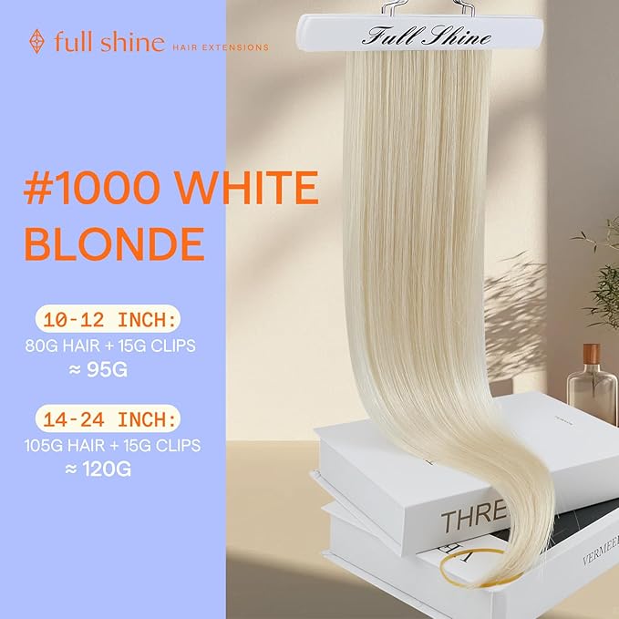 Full Shine Hair Extensions Clip in Human Hair Ice Blonde 12 Inch Clip in Hair Extensions Real Human Hair Short Invisible Blonde Extensions Full Head 7 Pcs 95 G