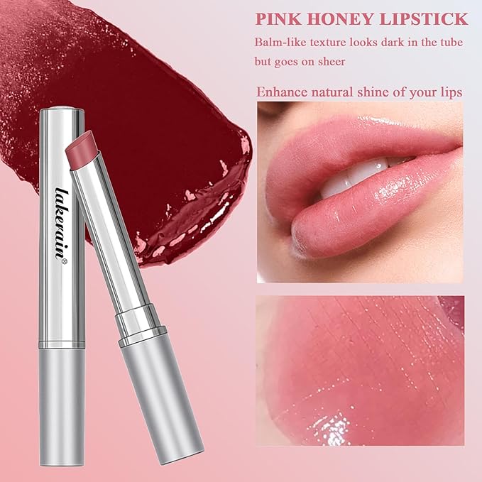 Honey Lipstick Tinted Lip balm, Hydrating Nourishing Sheer Formula Lipstick, Natural Glossy Finish (2 PCS PINK)
