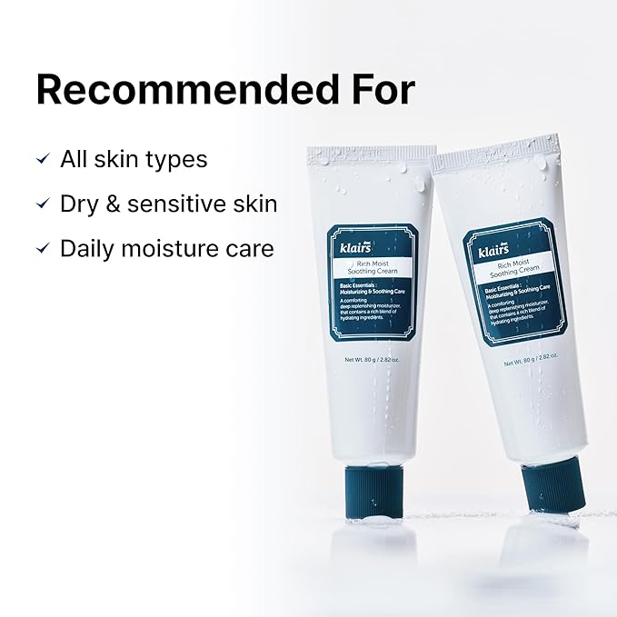 DearKlairs Rich Moist Soothing Cream | Moisturizer for Barrier Repair, Sensitive Skin, Hypoallergenic, Centella Asiatica, Ceramide, Non-Sticky Texture, Korean Face Care 2.82 Fl Oz