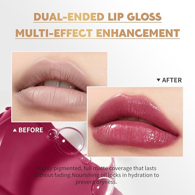 Color Nymph Matte Liquid Lipstick with Clear & Shimmer Lip Oil | 2PCS Lip Makeup Set for Women & Girls | High Pigment Color Long-Lasting Dual Ended Lip Gloss | Cruelty-Free & Vegan (2-Count, 03)
