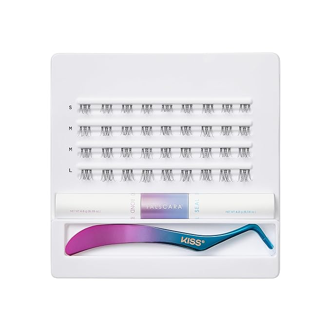 FALSCARA Ultra Natural False Eyelashes, Lash Extension Kit, Light & Airy Ultra Natural Volume Lash Clusters, 8mm-10mm-14mm, Clear Bond & Seal, Precision Applicator & 36 Lash Clusters