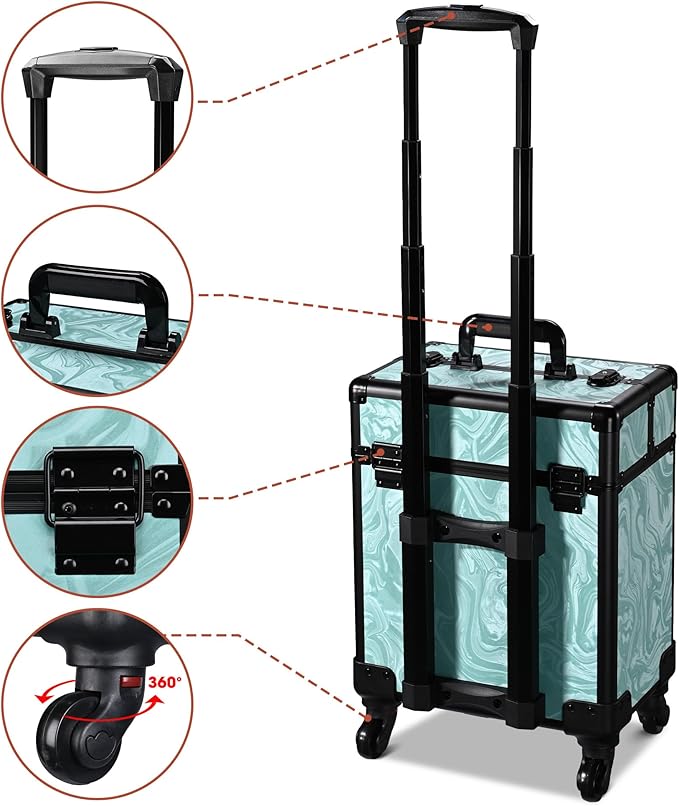 BYOOTIQUE Rolling Makeup Organizer Cart Beautician Travel Makeup Case on Wheels Hairdressing Brush Bags for Nail Tech Manicurist Beautician CoyoteButtes Vitality