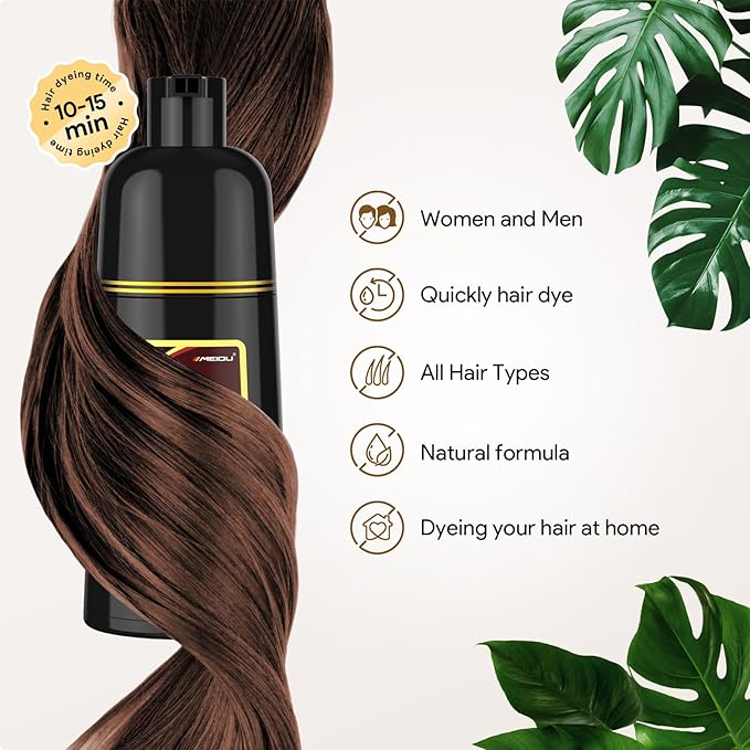 MEIDU Shampoo Shop Dark Brown Hair Dye Shampoo 3 in 1 for Gray Hair, Hair Dye for Women Men, Har Color Herbal Ingredients Natural (500ml, 16.9oz)