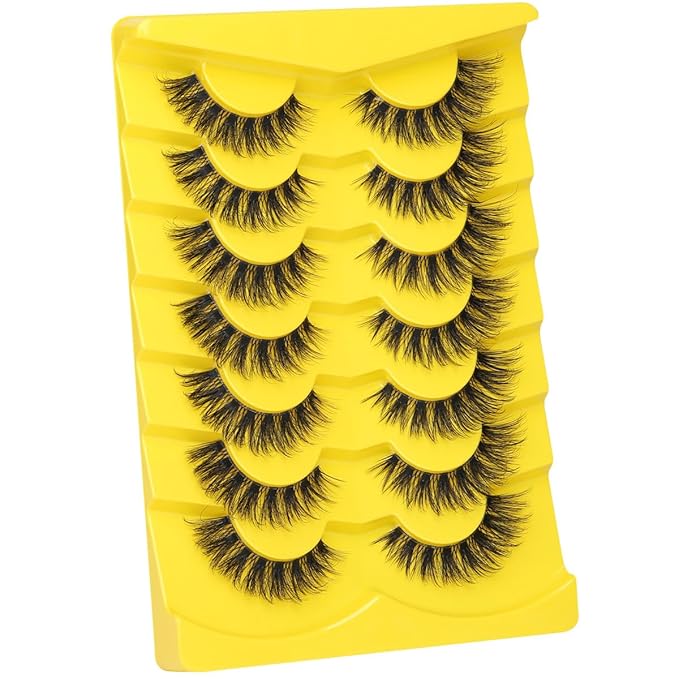 Kiromiro Lashes Natural Look False Eyelashes Clear Band Wispy Faux Mink Eyelashes Fluffy 15mm Natural False Lashes Cat Eye Strip Lashes Pack 7 Pairs