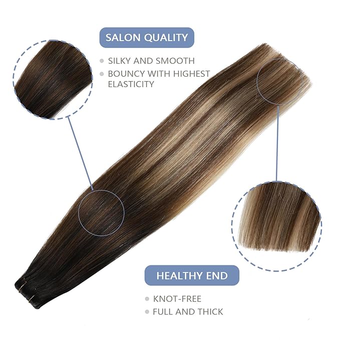 COOKAYU Invisi Edge Tape in Hair Extensions Real Human Hair Seamless Injected Tape Ins 18Inch 20pcs 40g Natural Black to Medium Brown and Caramel blonde Extensions