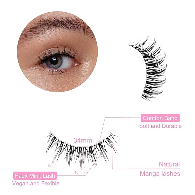 Manga Lashes Yasnai Wispy Natural Look Lashes Anime False Eyelashes Volume Lashes Fake Lashes 13mm Spiky Korean Japanese Asian Cosplay 3D Eye Lashes 7 Pairs Pack