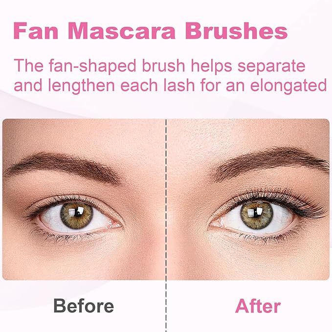PAGOW 2 Pcs Folding Angle Scalloped Lash Brush, Multifunctional Mascara Fan Brush for Lashes, Mascara Brush Eyelash Comb Separator, Eye Lash Fan Brush Wands Makeup Tool (Black+Brown)