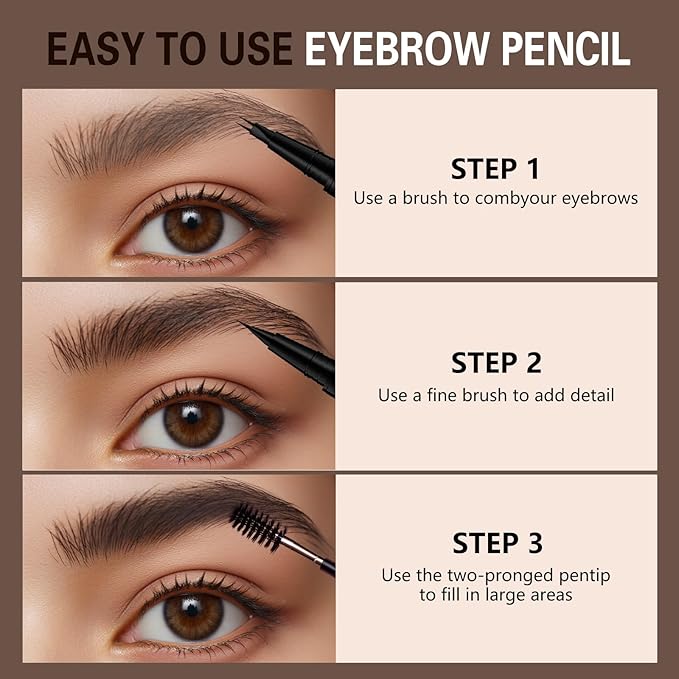 Microblading Eyebrow Pen, Dual-Ended Brow Pencil with 2-Fork-Tip and Precise Brush, Waterproof Longer Lasting Eyebrow Pencil, Microblade Eyebrow Pencil Create Natural Hair-Like Strokes (Black Brown)