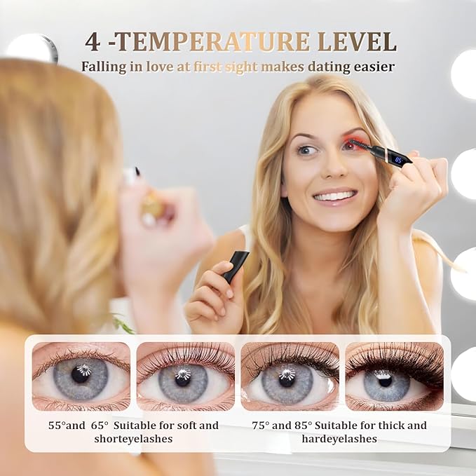 Heated Eyelash Curler for Women - Rechargeable Electric Eyelash Curler with 4 Heat Settings,Long-Lasting Curling Tool Includes Eyelash Brush,LED Display,Best for Women's Makeup (Black)