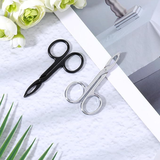 2 PCS Scissor Tweezers with Handles, Scissor Tweezers for Eyebrows, Metal Straight Tip with Scissors Handle Eyebrow Plucker Tweezer for Remover Facial Hair and Eyebrow Care(Silver, Black)