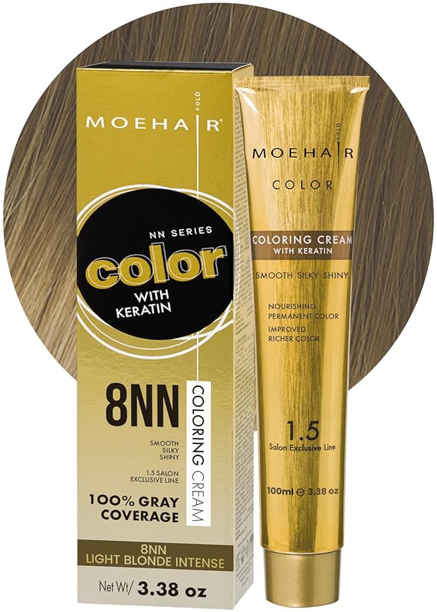 MOEHAIR 8NN Permanent Hair Color (Light Blonde Intense) | Hair Color for 100% Gray Coverage | Infused with Keratin | Adds Shines & Smoothens Hair | Non-Drippy | Double Pigmented (3.38 Fl. Oz)