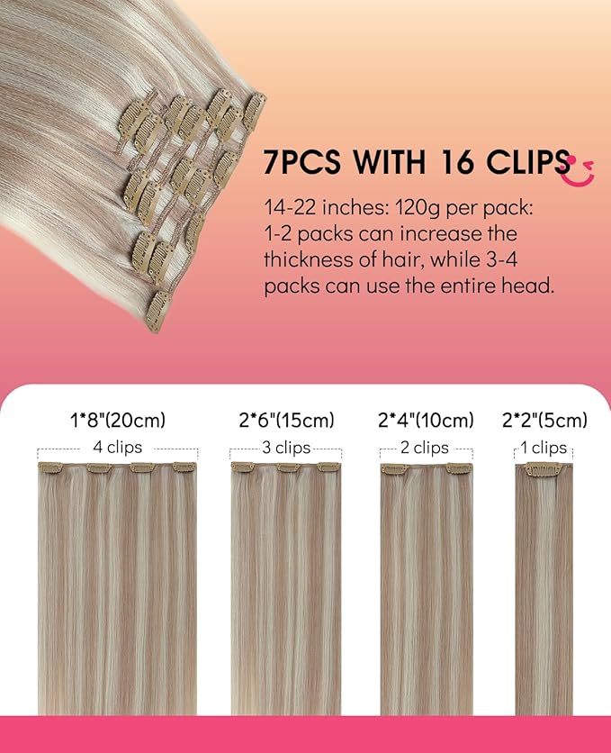 Youngsmile Balayage Human Hair Extensions clip in, Real Human Hair Clip in Extensions for Women, 120g 22inch 7 Pcs, Ash Blonde mixed White Blond Silk Straight Hair (CLIP#18P1000-22Inch)