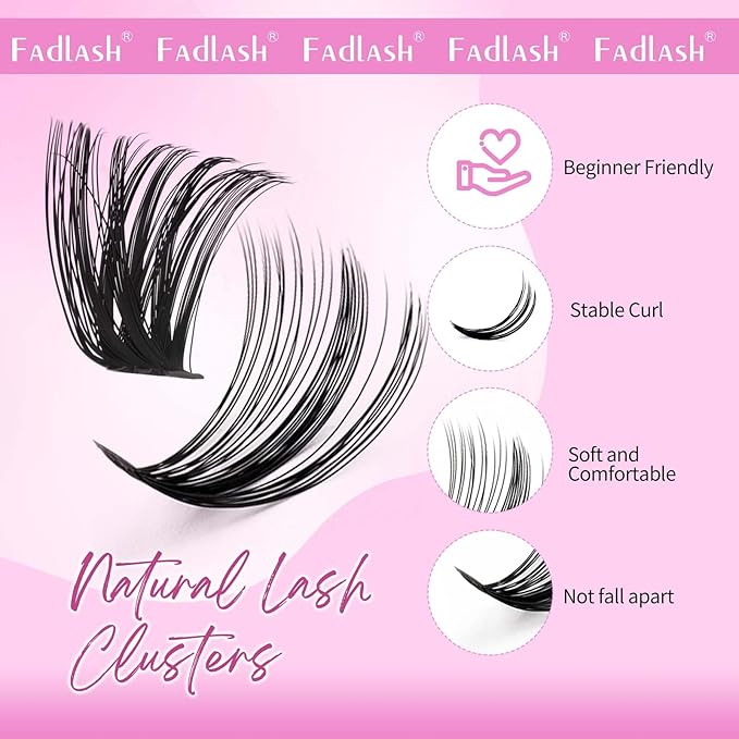 FADLASH Lash Clusters 30D+40D+50D+60D Eyelash Clusters 560PCS Individual Lashes D Curl Natural Lashes Clusters 8-16mm Wispy Cluster Eyelash Extensions for Beginners