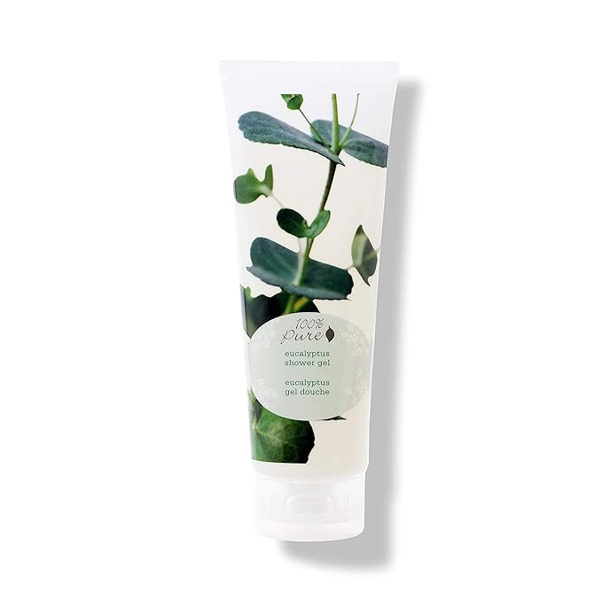 100% PURE Eucalyptus Shower Gel Natural Foaming & Hydrating Body Wash - Deeply Moisturizing Gentle Soap Cleanser for All Skin Types, Even Sensitive - Gluten-Free - 8 Fl Oz