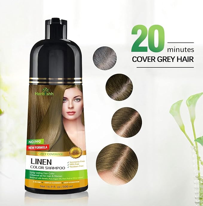 Herbishh Lenin Hair Color Shampoo - 3-In-1 Magic Dye for Gray Hair 500 Ml + Argan Oil for Dull, Dry Damaged Hair 30ML