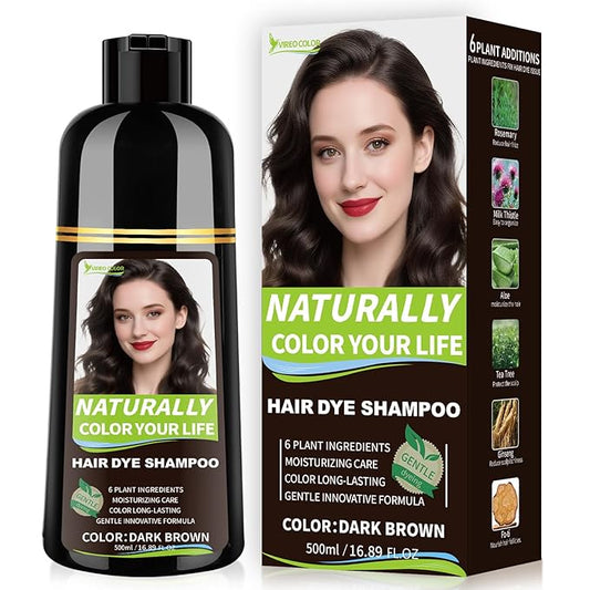 Dark Brown Hair Dye Shampoo for Women & Men, 15 Min Gray Coverage, 3 in 1 Semi-Permanent Color with Natural Herbal Ingredients, Lasts 60 Days