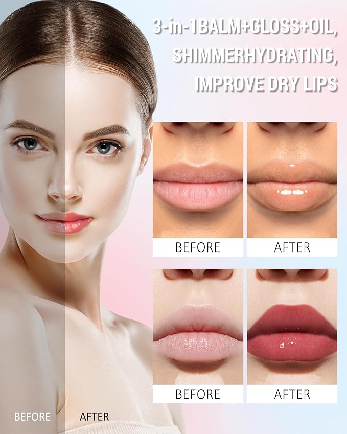 Clear Lip Gloss Oil, Transparent Hydrating Lip Tint Stain, Sheer Lip Treatment Moisturizer, Moisturizing Lip Tint Balm Lipstick Lipgloss, Glow Reviver Lip Care Oil, Christmas Makeup Gift for Women-02