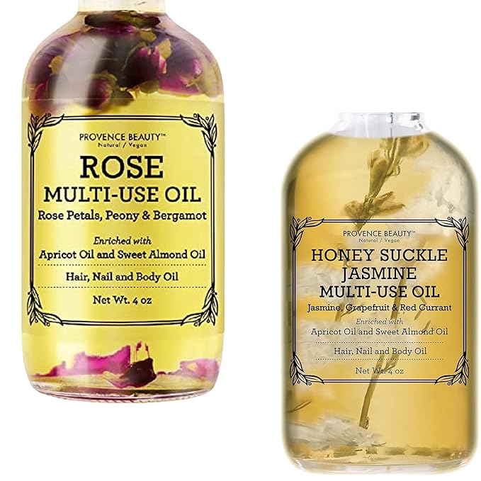Provence Beauty Rose Multi-Use Oil – Face, Body, and Hair Moisturizer with Apricot and Vitamin E – Honeysuckle Jasmine Scent, 4 fl oz