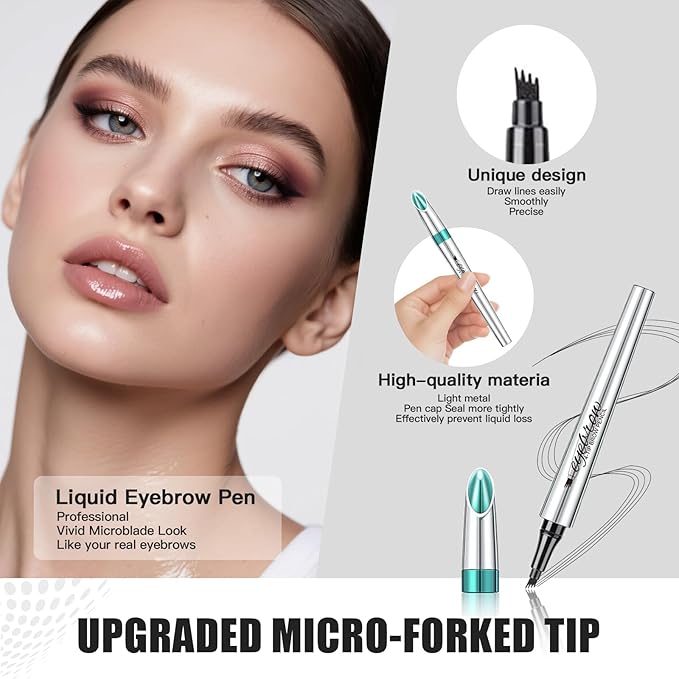 Microblading Eyebrow Pencil, Eyebrow Pen with an Upgrade Micro-Fork Tip Applicator, Waterproof Microblading Brow Pen,Last All Day, Brow Pencil for Natural Looking Brows Makeup (Black)