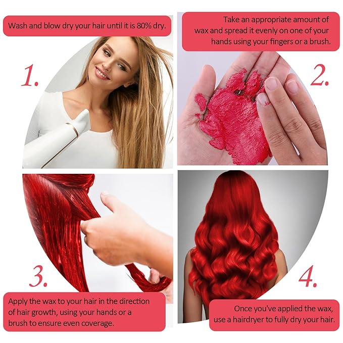 Red Temporary Hair Color Wax, Instant Natural Hairstyle Cream Dye, Washable Styling Pomadesfor Men Girls Women Youth, Disposable Coloring Mud for Party Cosplay DIY Halloween