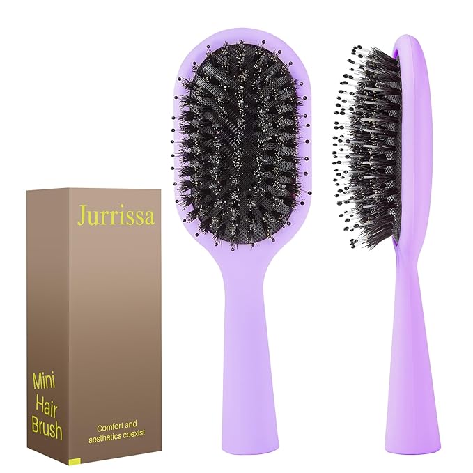 Boar Bristles Hair Brush for Women Men and Kids, Detangling Hair Brush for Smoothing Massage Add Shine, Nylon&Boar Bristles brush for Hair Healthy, Easy to Storage(Purple)