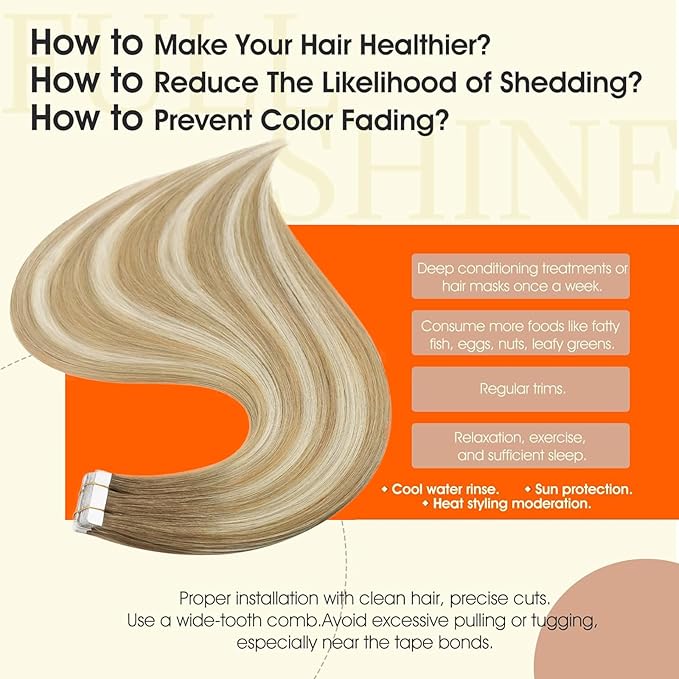 Full Shine Ombre Tape in Hair Extensions Real Human Hair Color 6/27/60 Balayage Blonde Invisible Tape in Extensions 30G Remy Hair Extension 12Inch Straight Seamless Skin Weft 20Pcs Silky Soft