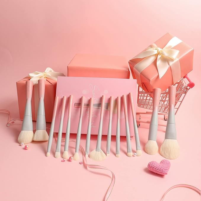 Docolor 14Pcs Makeup Brushes Premium Synthetic Makeup Brush Set Includes 9pcs Eye Brushes,5pcs Synthetic Face Brushes Perfect for Foundation,Blush,Bronzer,Contour,Eyeshadow & Powder-Small Waist Series