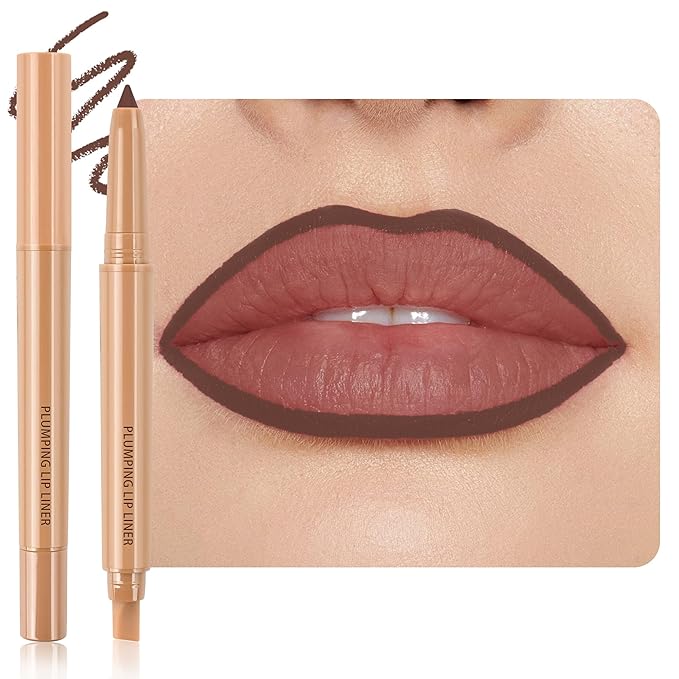 Matte Lip Liner, Plump Lipliner Pencil Crayon，Creamy Matte Finish with Silicone Smudger For Women, High-Pigment Smooth Formula for Sculpting &Contours Lip，Longwear，Lips Makeup，07#Brownish Red