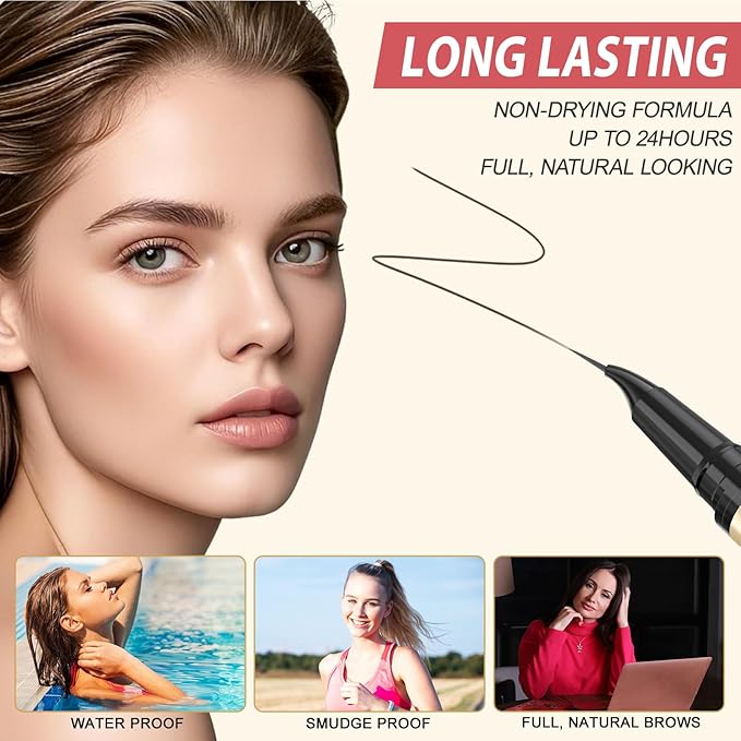 LAVONE Eyebrow Pen, 2-in-1 Eyebrow Pencils for Women with 4 Tip Microblading Eyebrow Pencil and Curved Precise Brow Pencil, Waterproof Eyebrow Pencil Create Full, Natural Hair-Like Brows, Dark Coffee