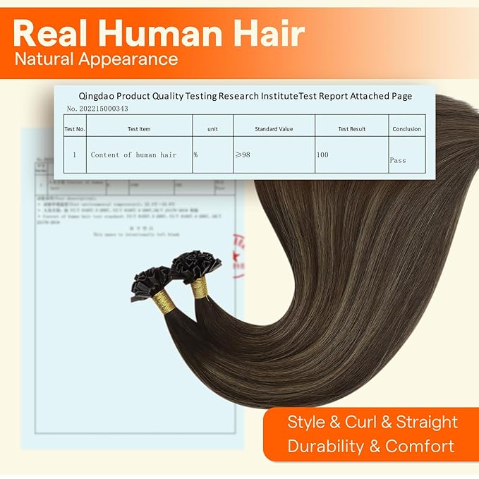 Full Shine K Tip Hair Extensions Real Human Hair 22 Inch 50 Grams Dark Brown and Ash Brown Keratin Hair Extensions Human Hair Long Straight Ktips Extensions Remy Hair