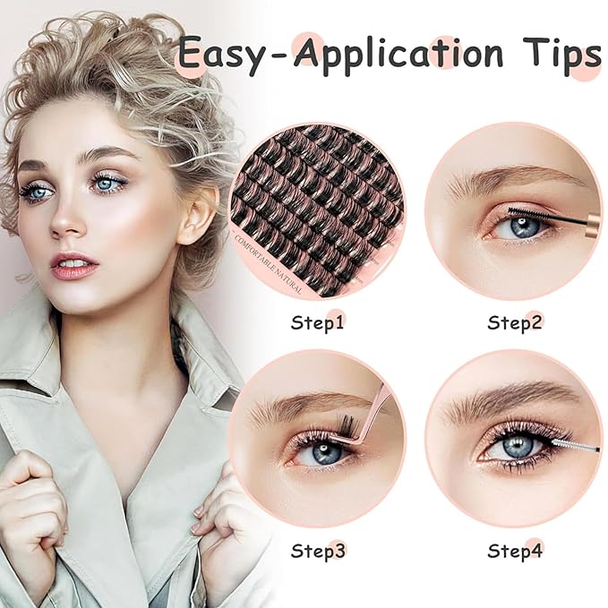 Lash Clusters 144 PCS 10-14mm Mix Volume Lashes Eyelash Clusters D Curl Cluster Eyelash Extensions Natural Wispy Cluster Lashes Reusable Individual Thick Lash Extension (QD-10-14mm - Mix)