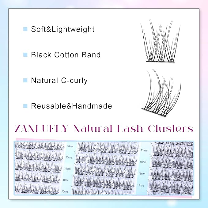 Lash Clusters Wispy Eyelash Clusters CC-Curly Cluster Lashes zanlufly Natural Individual Lashes 180Pcs Eyelash Extension 10-12MM DIY Lash Extension
