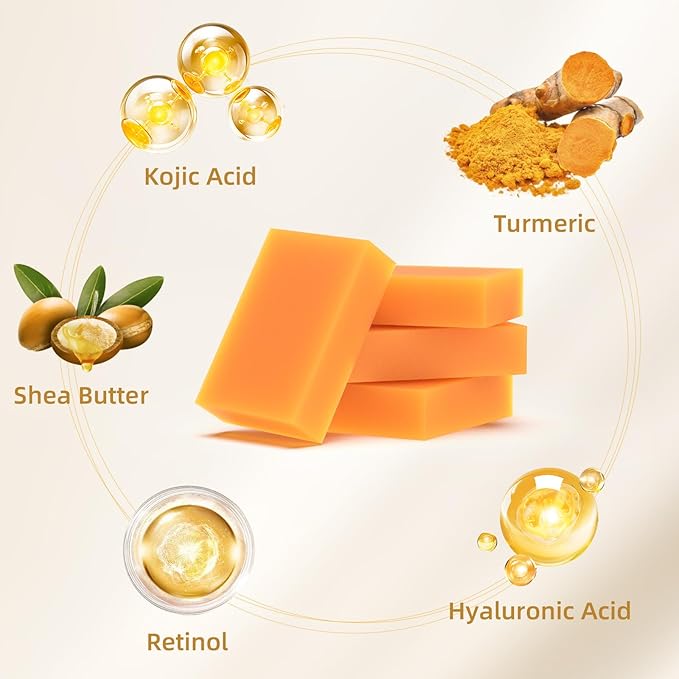Kojic Acid Turmeric Soap Bar - Dark Spot Remover for Face Even Skin Tone, Moisturizing & Nourishing Natural Ingredients 4Packs