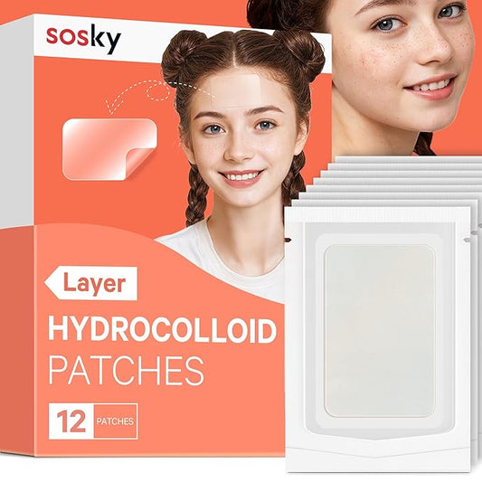 Sosky Large Pimple Patches XL Hydrocolloid Acne Patches for Face & Body Cystic Pimple & Zit Patch for Nose Chin Back, Bacne & Breakouts Vegan Cruelty-Free（12 Count）