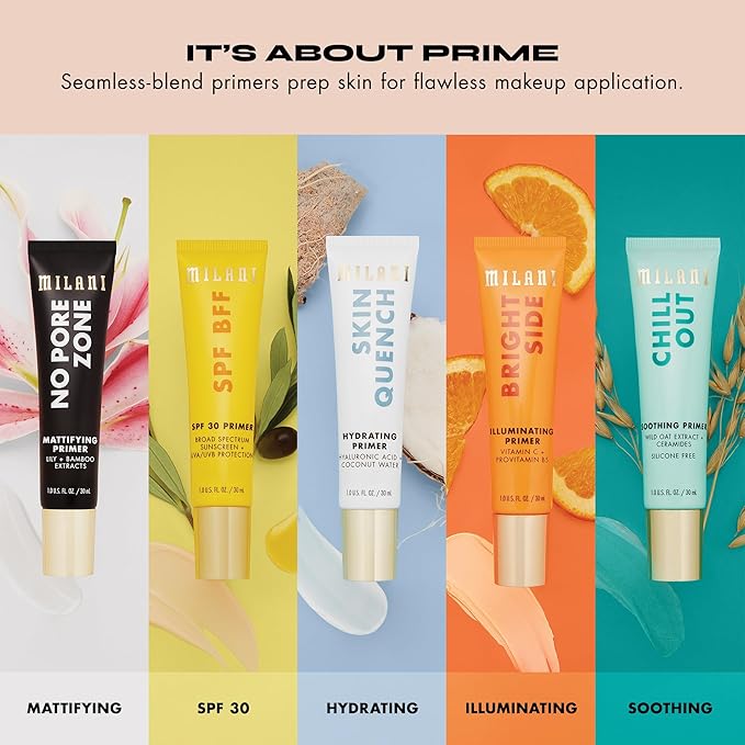 Milani Face Primer for Makeup - Bright Side Brightening & Illuminating Primer with Vitamin C, Squalane & Jojoba Oil, 1.0 Fl. Oz