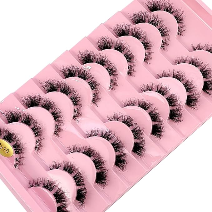 HBZGTLAD New 10 Pairs 3D Mink Lashes False Eyelashes Handmade Wispy Fluffy Long Lashes Natural Eye Makeup Tools Eye Lashes(RY10)