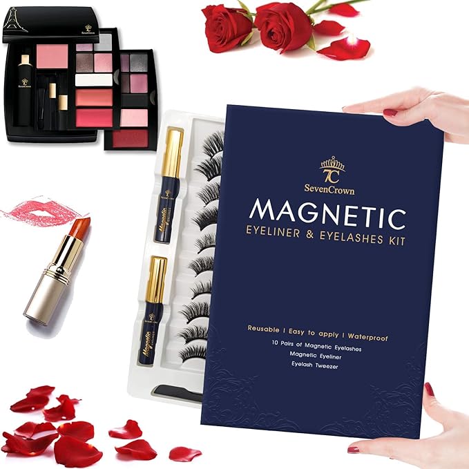 10 Pairs Magnetic Eyelashes Magnetic Lashes with Applicator.Upgraded 4 Tubes of Liner Waterproof, Long Lasting, 3D Natural Look,Reusable False Faux Lashes Easy to Apply.