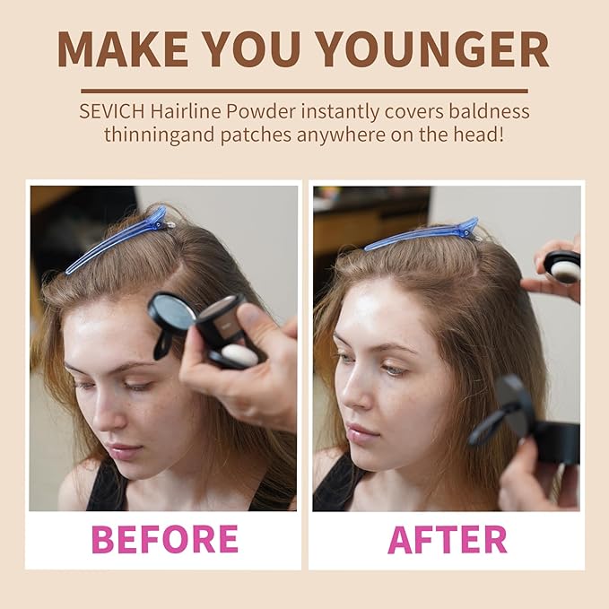 Instantly Hair Touch Up Powder - SEVICH Hair Concealer for Thinning Hairline, Eyebrows & Beard, Windproof & Sweatproof, Red Brown