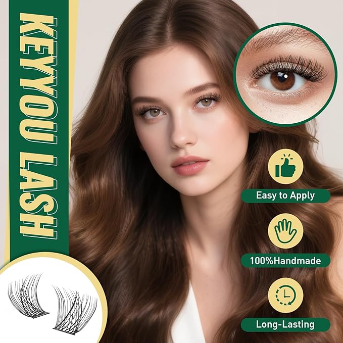 KEYYOULASH Lash Clusters Kit 144pcs 8-18MIX Natural&Wispy Cluster Lashes Thin Band Lash Extension Kit with Bond and Seal,Remover,Applicators for DIY Fluffy Eyelash Extension Kit at Home(KY02 Kit)