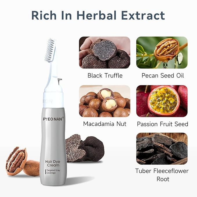 Natural Plant Extracts Unisex Hair Dye Cream, Targeted Gray Coverage, Root/Sideburns Touch-up & Full dyeing, without Blending, 2-in-1 Grey Coverage & Haircare (Dark Brown, 1 Count)